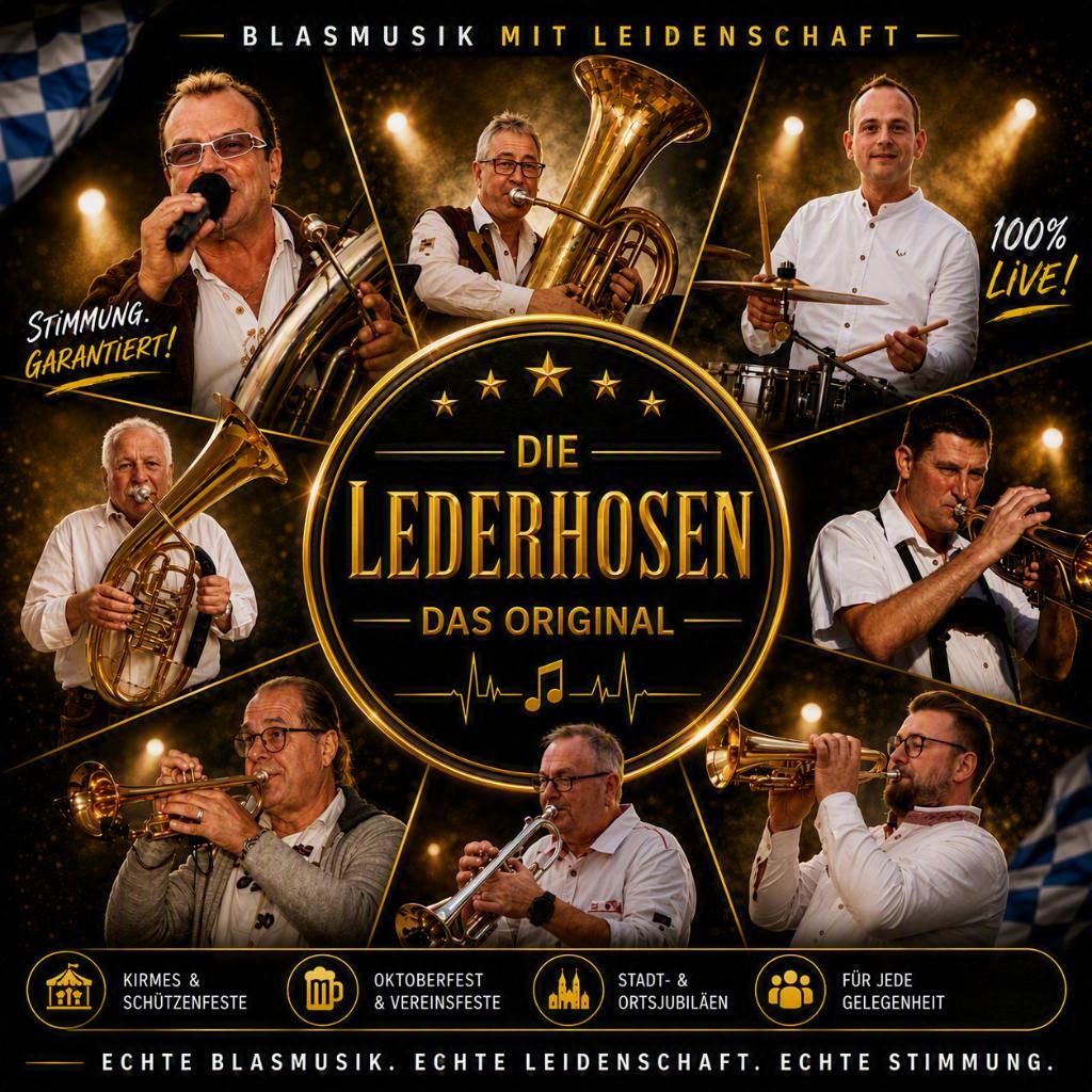 Die Musiker der Kapelle Die Lederhosen mit ihren Blasinstrumenten